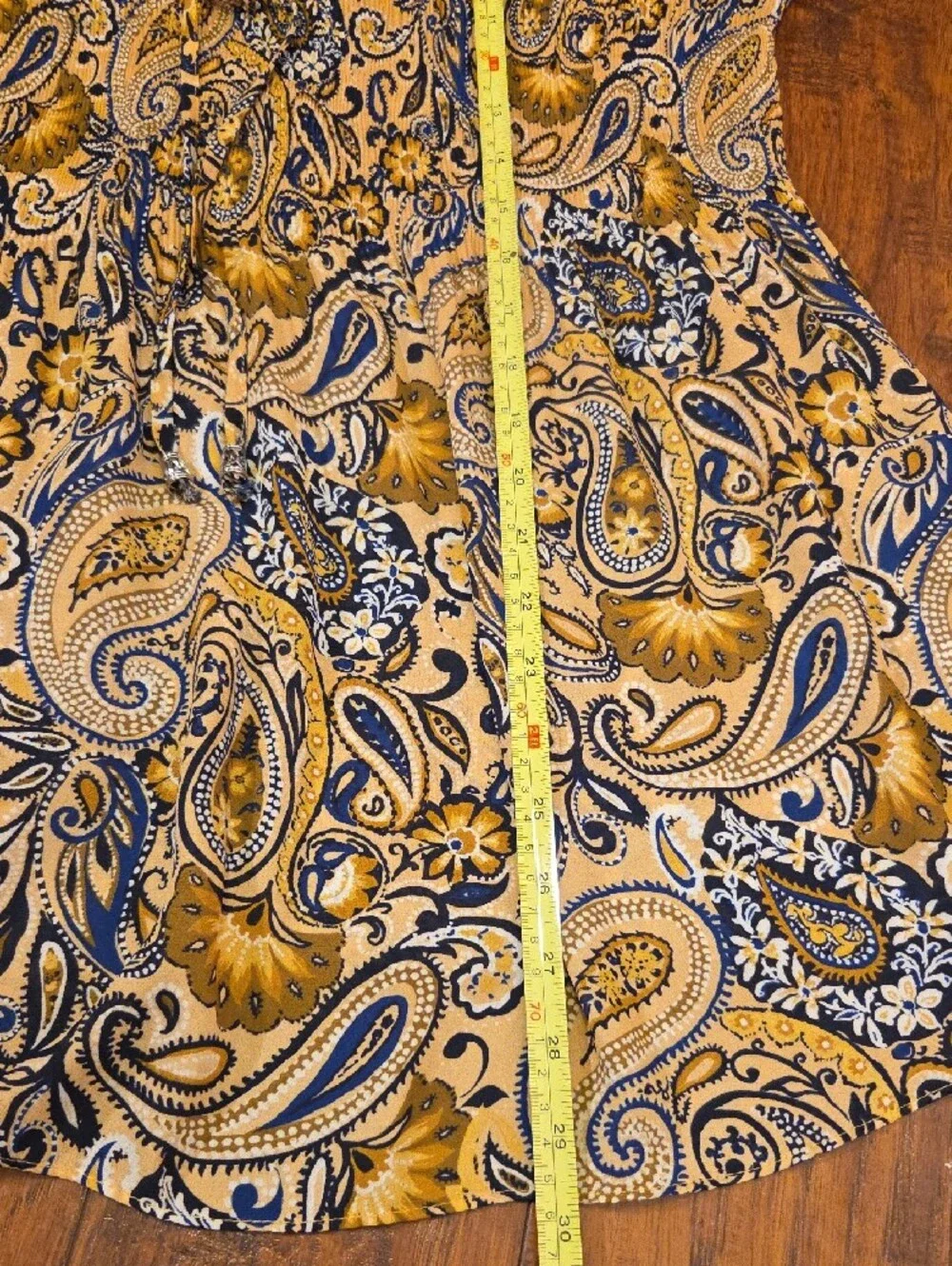 Paisley Peasant Blouse In A Mustard Yellow And Navy Blue